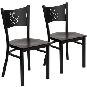 Emma and Oliver 2 Pack Coffee Back Metal Restaurant Chair - 1 of 4