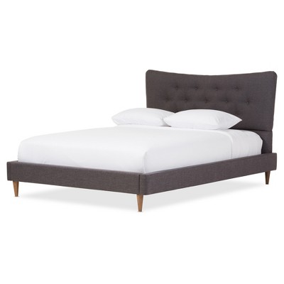 King Hannah Mid century Modern Fabric Platform Bed Dark Gray