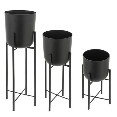 Sagebrook Home Set of 3 Metal Planters on Stand Black