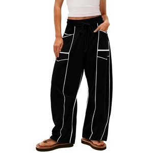 Womens Baggy Wide Leg Pants Casual Fall Trousers Palazzo Pants Drawstring Waist Barrel Sweatpants with Pockets - 1 of 3