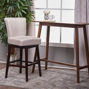 30.75 Inch Fabric Swivel Bar Stool with Cushioned Seat and Wooden Legs for Home Bar, Kitchen Island, or Dining Area - 1 of 4