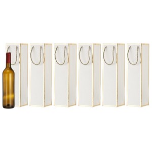 Unique Bargains Thick Kraft Paper Gold Edge Wine Gift Bags 13.7" x 3.7" x 3.5" 6 Pcs - 1 of 4