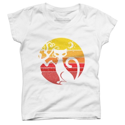 Girl's Design By Humans Black Cat Halloween Costume Scary Vintage Cats By TaiHan T-Shirt