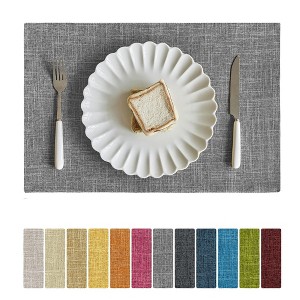 Aoibox Faux Linen Placemats Set of 6, Heat Resistant Double Layered Durable Burlap Farmhouse Place Mats, Non-Slip Washable Rustic Table Mats - 1 of 4