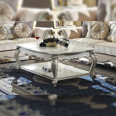 47" Antique Pearl Wood Coffee Table with Storage Shelf