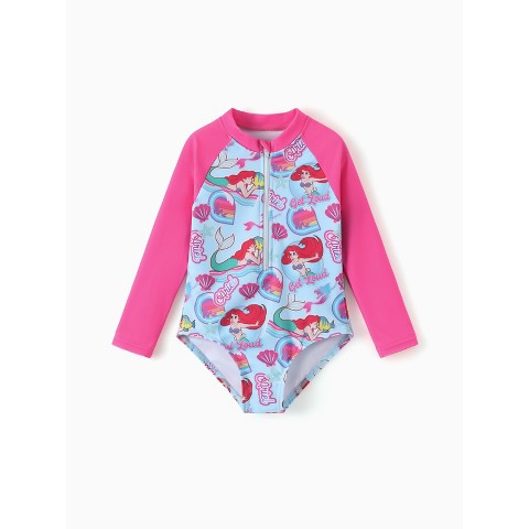 Disney Princess Kids Summer Holiday One Piece Rash Guards Ariel Pink 6-7