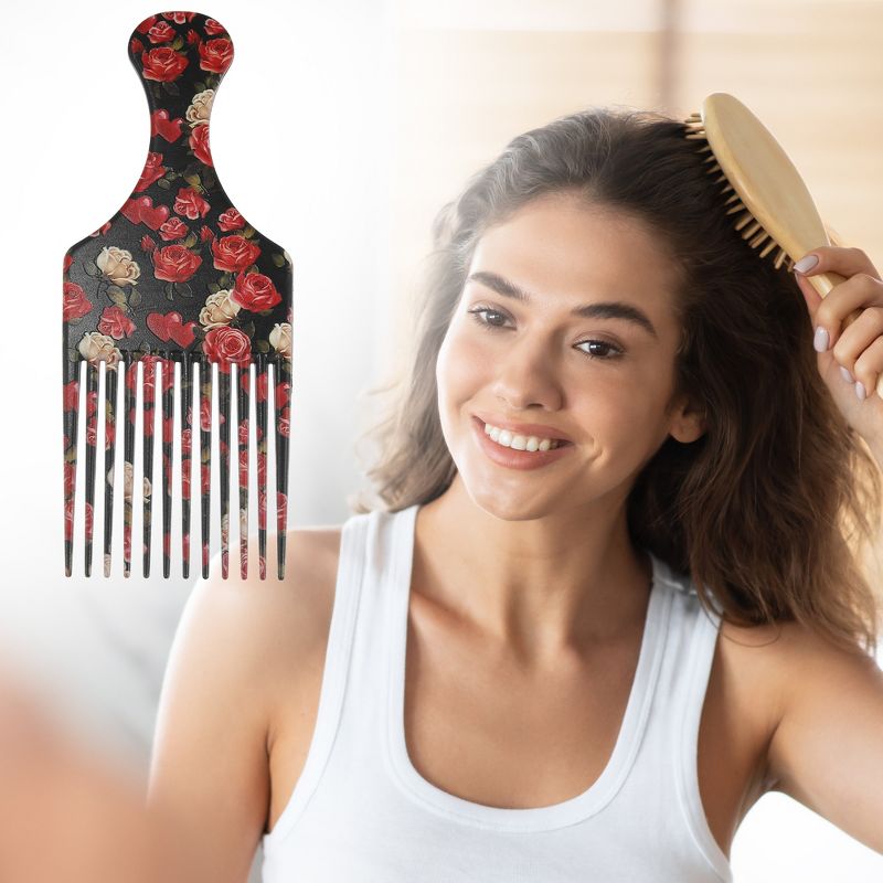 Unique Bargains Wide Tooth Afro Hair Pick Comb Hair Styling Tool for Men Plastic Flower Pattern Red Black 1 Pc, 5 of 6