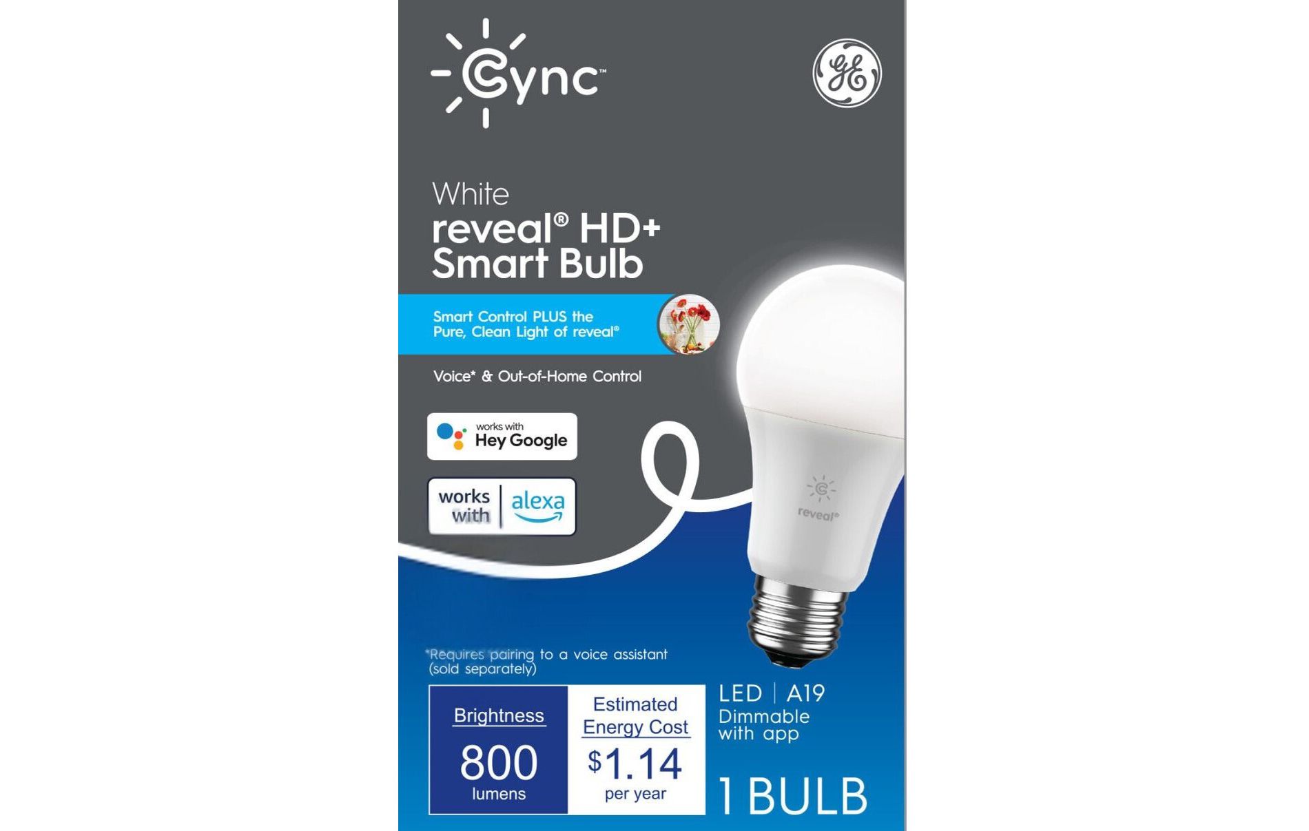 GE CYNC Reveal Smart A19 LED White Light Bulb