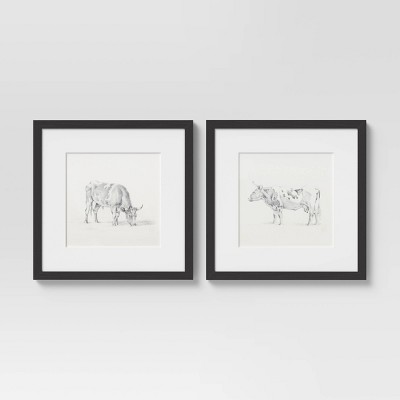 (Set of 2) 12" x 12" Farm Animals Glass Framed Wall Art Brown - Threshold™