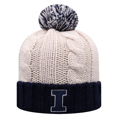 NCAA Illinois Fighting Illini Women's Natural Cable Knit Cuffed Beanie with Pom