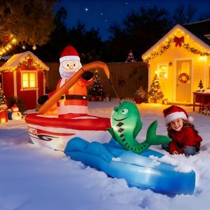 10FT Christmas Inflatable Decoration, Inflatable Santa Fishing on Boat Blow Up Yard Decorations for Holiday Party Front Yard Lawn Garden Decor - 1 of 4