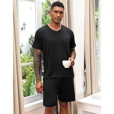 Ekouaer Mens Pajamas Set Soft Lounge Set V Neck Sleep Nightwear Short Sleeve Pjs with Pocket