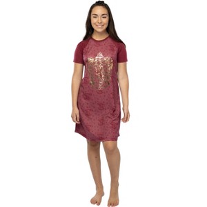 Harry Potter Women's Foil Print Hogwart Houses Raglan Nightgown Pajama - 1 of 4