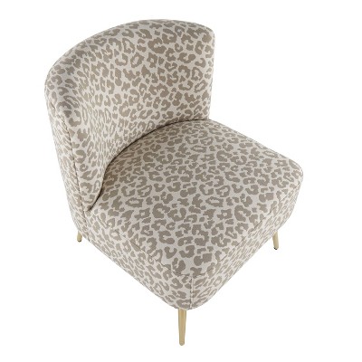 Contemporary Beige Leopard Slipper Chair with Gold Tapered Legs