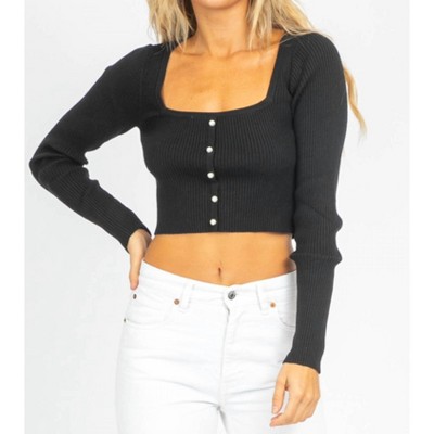 Women's PEARL BUTTON KNIT TOP - Blue Blush