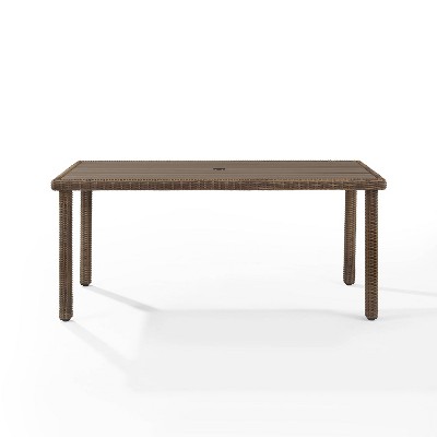 Bradenton Weathered Brown Wicker Outdoor Dining Table with Umbrella Hole
