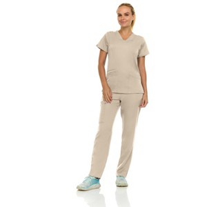 Medichic Women's Medical Scrubs Set- V-Neck with Flare Pant - 1 of 4