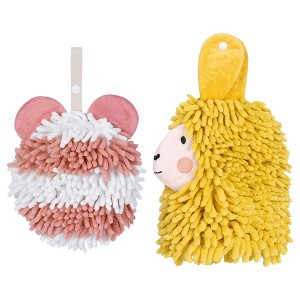REGALWOVEN Chenille Fuzzy Ball Bathroom Alpaca Fuzzy Soft Absorbent Hanging Towels 7" x 7"/7" x 11" 2 Pcs - 1 of 4