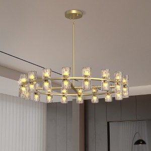 TOBILI Modern 36"Gold Round Chandelier Light Fixture,K9 Crystal Chandeliers for Dining Room,Living Room Chandeliers Over Table,Includes 36XG4 Bulbs - 1 of 4