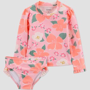 Carter's Just One You&#174 Toddler Girls' Long Sleeve Floral 2PC Rash Guard Swimsuit Sets - Pink - 1 of 4