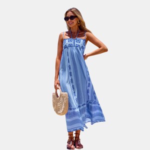 Women's Printed Crochet Top Tassel Tie Maxi Dress - Cupshe - 1 of 4