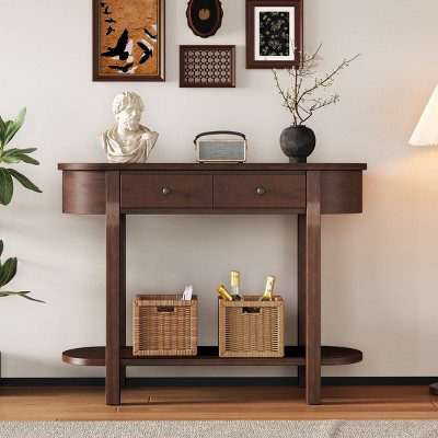 40"Wx30"H Pine Wood Vintage Style Console Table With 2 Drawers And 1 Open Lower Shelf,Console Table Entryway Narrow - Maison Boucle