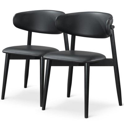 Vynxaria Black Vegan Leather Dining Chairs - Set of 2 for Timeless Style