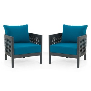 GDFStudio Berry Patio Acacia Wood and Rattan Upholstered Club Chair (Set of 2) - 1 of 4
