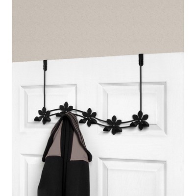 Black Metal Flower Over-the-Door 5-Hook Rack