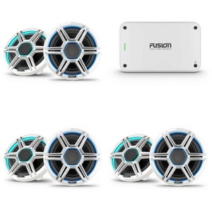 Garmin Fusion 3 Pairs Apollo AP-FL77SPW 7.7" LED Marine Speakers Sport Grills, White, Pair with Fusion MS-AP61800 150w per channel RMS @4ohm Apollo... - 1 of 4