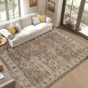 Coucheta Vintage Washable Area Rug - Boho Farmhouse Rug, Non-Slip Low Pile Indoor Carpet for Living Room & Bedroom - 1 of 4