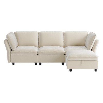 3 Seat Sectional Couch, L Shaped Modular Sectional Sofa with Storage Ottoman,Velvet Upholstered Couch, Living Room Furniture for Apartment, Office