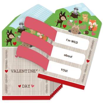 Big Dot of Happiness Woodland Creatures - Forest Cards for Kids - Happy Valentine's Day Pull Tabs - Set of 12