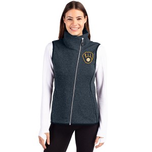 Milwaukee Brewers Cutter & Buck Mainsail Sweater Knit Womens Asymmetrical Vest - 1 of 1