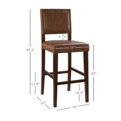Caramel Luxe 30" Bar Stool with Walnut Wood Frame and Nailhead Trim