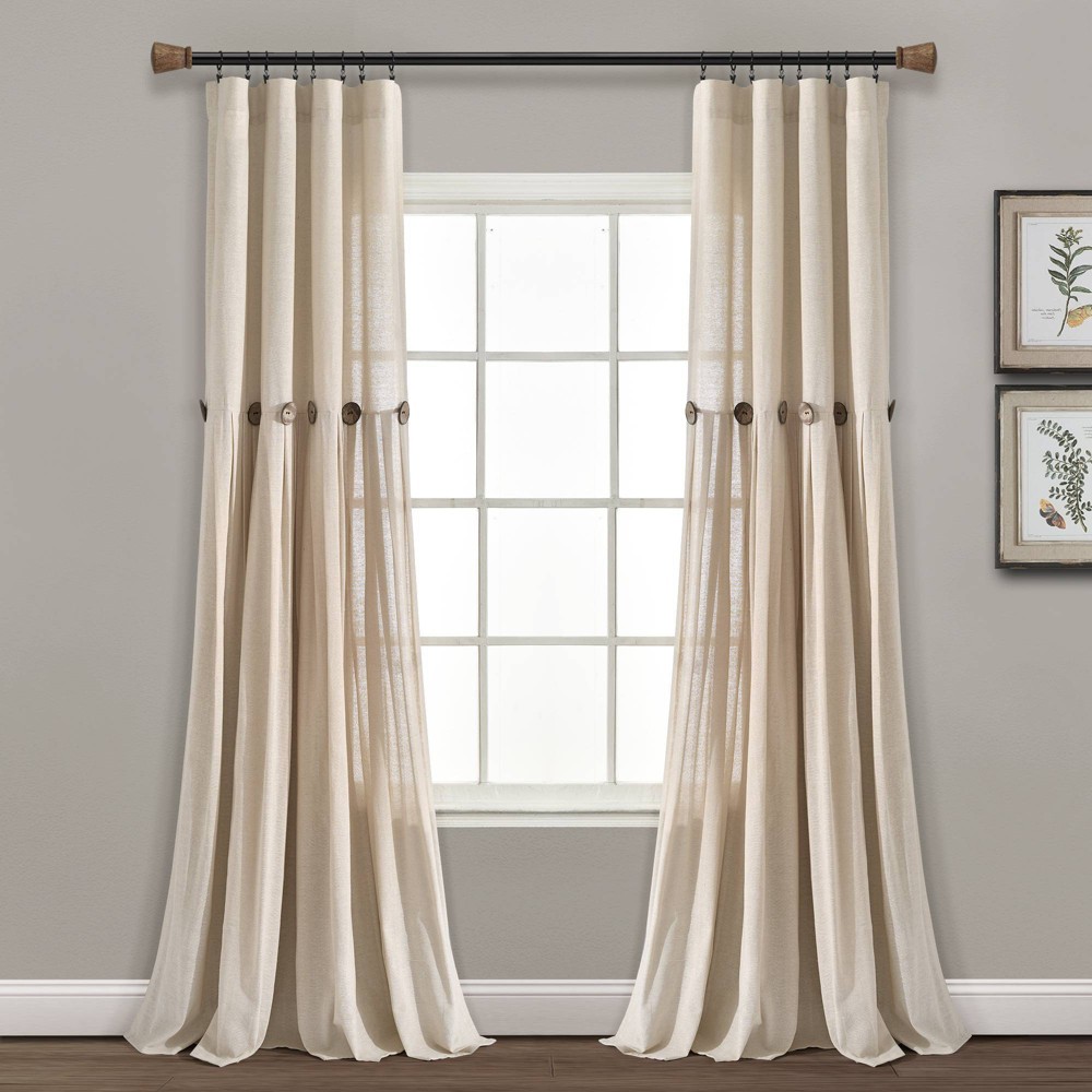 Photos - Curtains & Drapes 95"x40" Farmhouse Linen Button Light Filtering Window Curtain Panel Dark B