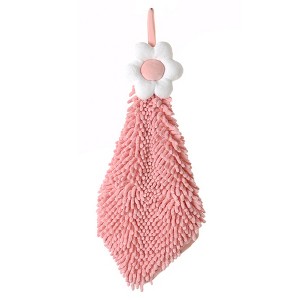 REGALWOVEN Soft Absorbent Flower Pattern Chenille Hand Towel with Loop 6" x 15" 1 Pack - 1 of 4
