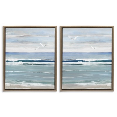 Stupell Industries Seagulls over Beach Waves Black Framed Floater Canvas Wall Art
