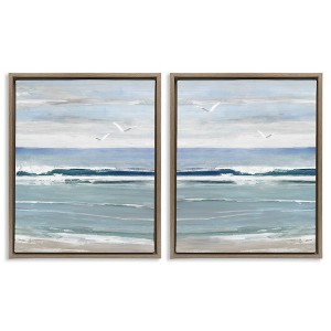 Stupell Industries Seagulls over Beach Waves Black Framed Floater Canvas Wall Art - 1 of 4