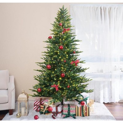 homfan Prelit Pencil Christmas Tree w/ 240 Warm White Lights - Hinged Auto-Expand, 8 Modes, Foldable Stand, PE & PVC Xmas Trees for Front Porch, Party