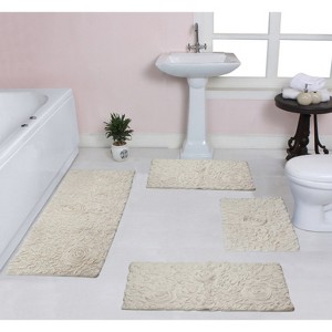 Bell Flower Collection Tufted Bath Rugs, Extra Soft and Absorbent, Non-Slip Bath Mats, Machine Washable Bathroom Mats, 4 Pcs Set with Runner, Ivory - 1 of 4