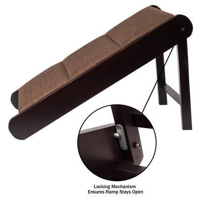 Brown Wood Folding Dog & Puppy Ramp with Nonslip Padded Surface