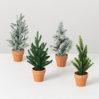 Sullivans Set of 4 Artificial Mini Potted Tree Set 9"H Green