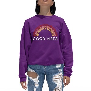 LA Pop Art Women's Word Art Crewneck Sweatshirt - Good Vibes - 1 of 4