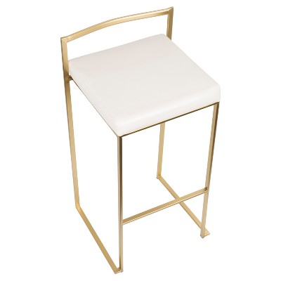 Elegant Gold and White Leather Barstool Duo