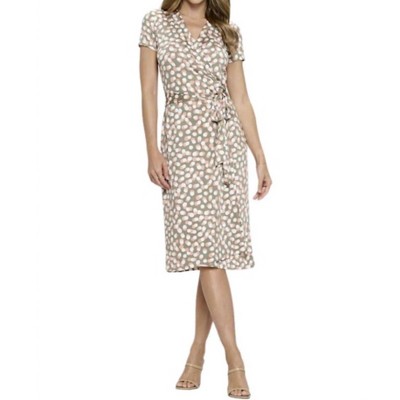 Women's Polka Dot V Neck Wrap Dress with Tie - reneec.
