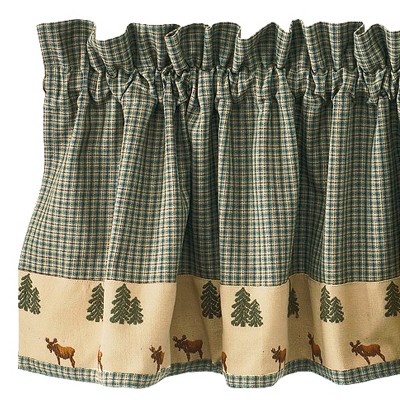 Green and Tan Cotton Cabin Valance with Moose and Trees
