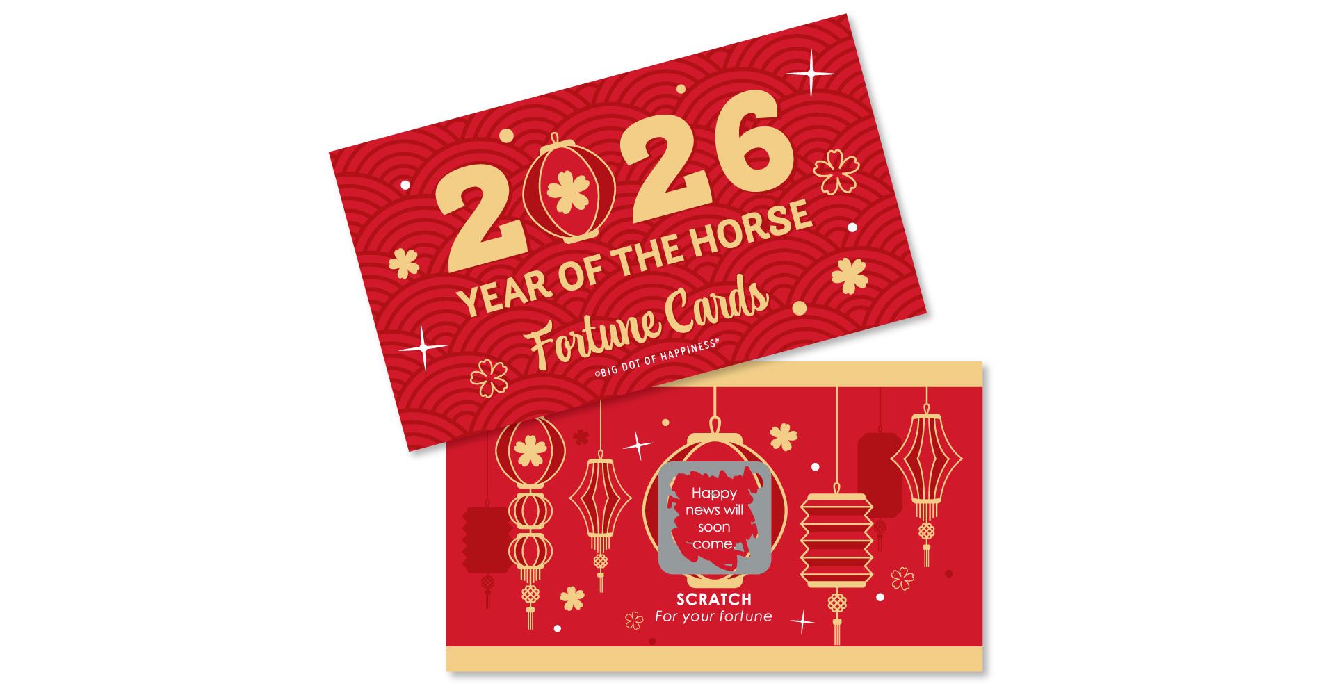 Big Dot of Happiness Lunar New Year - 2026 Year of the Horse Game Scratch Off Fortune Cards - 22 Count