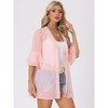 Allegra K Women's Short Bell Sleeves Summer Beach Cover-Up Cardigan - 3 of 4