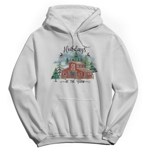Rerun Island Men's Christmas Hoildays At The Farm Long Sleeve Graphic Cotton Hoodie - 1 of 1
